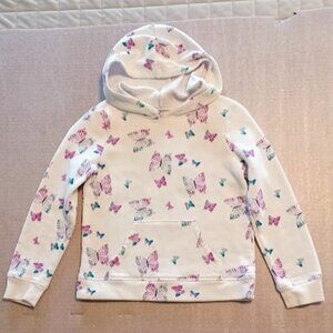 Jumping Beans girls fleece sweatshirt, size 6 white w/purple, teal butterflies
